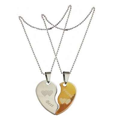 Two Pieces Couple Heart Shape Necklace by Menjewell 